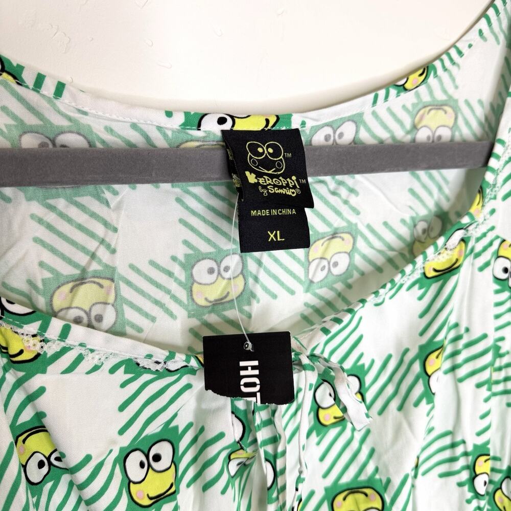 Keroppi Sanrio X Hot Topic Gingham Peplum Top Womens XL Green Frogs - Picture 2 of 6